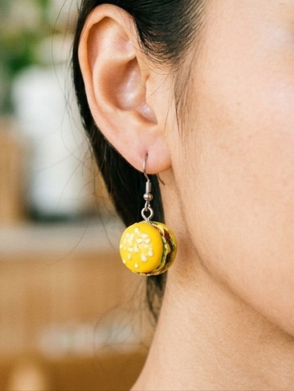 Handmade Hamburger Earrings Fun Novelty Statement Drop Earrings
